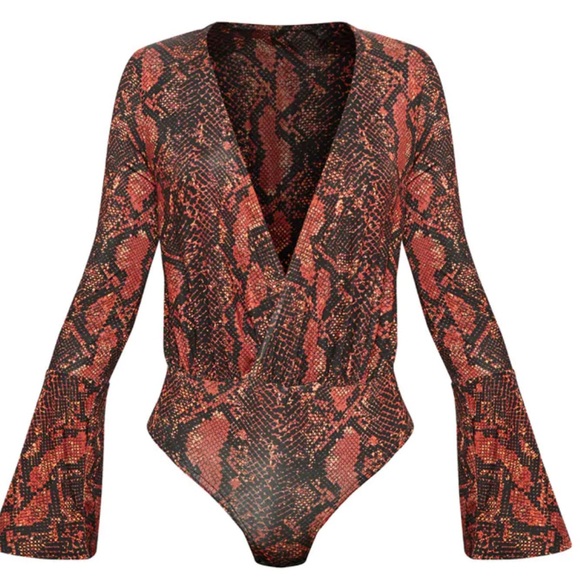 New Orange Snake Plunge Bodysuit - Picture 8 of 8